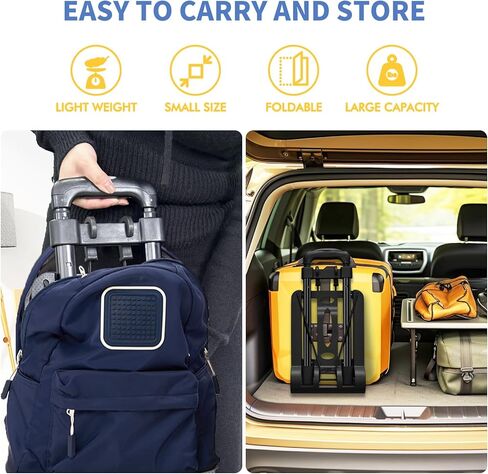 Folding Hand Truck,400lbs Load-Bearing Heavy Duty Luggage Cart with 4 Wheels& Brakes &Extendable Base Plate,Dolly Cart with Solid Construction for Travel,Moving,Shopping,Office Use,Black in Kuwait