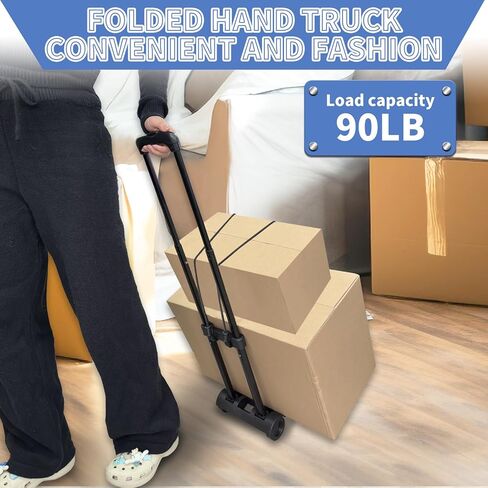 Folding Hand Truck,400lbs Load-Bearing Heavy Duty Luggage Cart with 4 Wheels& Brakes &Extendable Base Plate,Dolly Cart with Solid Construction for Travel,Moving,Shopping,Office Use,Black in Kuwait