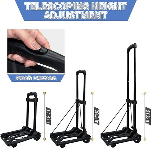Folding Hand Truck,400lbs Load-Bearing Heavy Duty Luggage Cart with 4 Wheels& Brakes &Extendable Base Plate,Dolly Cart with Solid Construction for Travel,Moving,Shopping,Office Use,Black in Kuwait