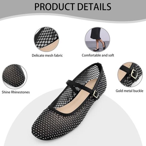 Perphy Rhinestone Breathable Mesh Ballet Flats Pumps for Women in Saudi Arabia