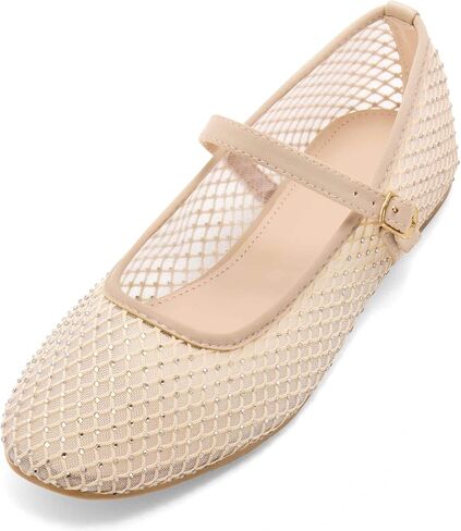 Perphy Rhinestone Breathable Mesh Ballet Flats Pumps for Women in Saudi Arabia