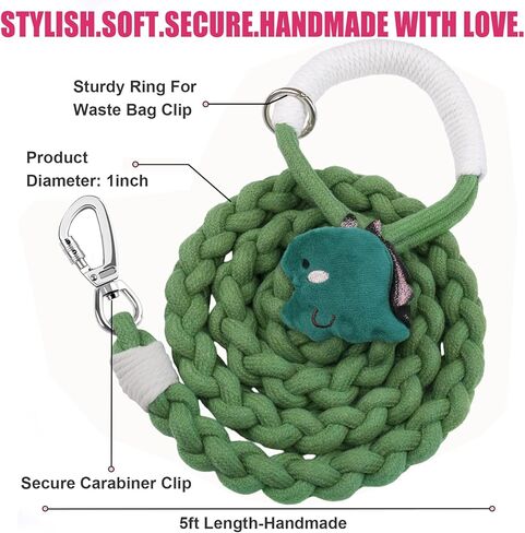 Handmade 4ft Braided Cotton Dog Leash,Durable and Stylish, Ideal for Medium to Large Dogs, Black in Kuwait