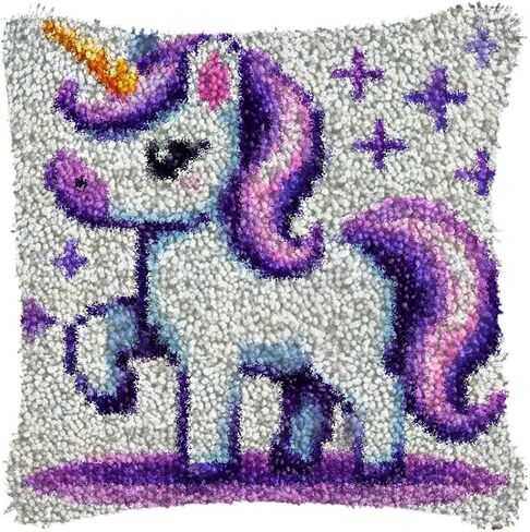 YOOTOM Latch Hook Kits for Adult Kids Begginers, Latch Hook Pillow Cushion DIY Embroidery Pillowcase Cover Making Crafts Supplies, Pre-Cut Yarns,Easy Pattern 17x17in in Kuwait