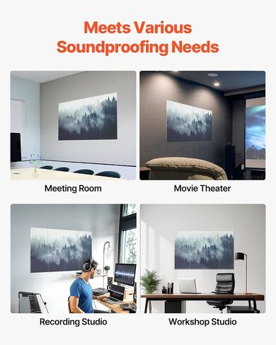 VEVOR 5 Pack Acoustic Panels with Self Adhesive, 47.2 x 23.6 x 0.4 inch Sound Proof Foam Panels, Polyester Fiber Soundproof Wall Panels High Density, for Home, Studio, Office, Theater, Black in Saudi Arabia