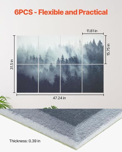 VEVOR 5 Pack Acoustic Panels with Self Adhesive, 47.2 x 23.6 x 0.4 inch Sound Proof Foam Panels, Polyester Fiber Soundproof Wall Panels High Density, for Home, Studio, Office, Theater, Black in Saudi Arabia