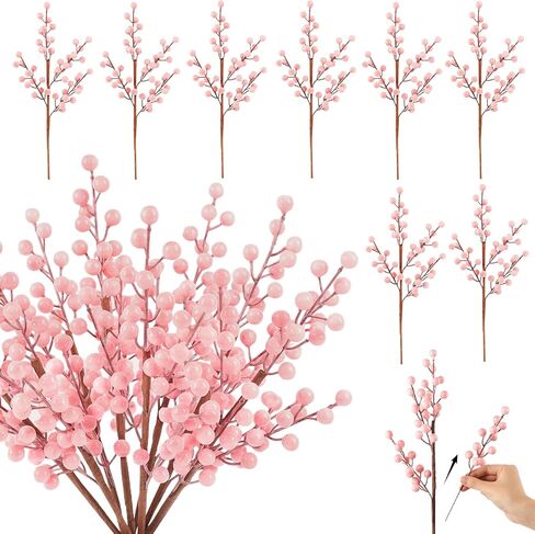 HOHOTIME عيد الميلاد هولي التوت الحلي الجذعية، 8 فروع كبيرة / 32 فرعا صغيرا الجذعية التوت الاصطناعي، القابلة للإزالة الاصطناعي بريق التوت الحلي الجذعية، ديكور المنزل لإكليل شجرة عيد الميلاد in Kuwait