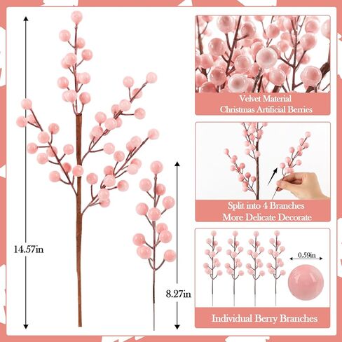 HOHOTIME عيد الميلاد هولي التوت الحلي الجذعية، 8 فروع كبيرة / 32 فرعا صغيرا الجذعية التوت الاصطناعي، القابلة للإزالة الاصطناعي بريق التوت الحلي الجذعية، ديكور المنزل لإكليل شجرة عيد الميلاد in Kuwait