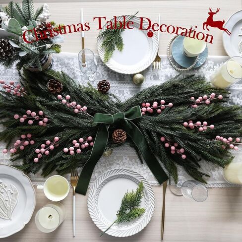 HOHOTIME عيد الميلاد هولي التوت الحلي الجذعية، 8 فروع كبيرة / 32 فرعا صغيرا الجذعية التوت الاصطناعي، القابلة للإزالة الاصطناعي بريق التوت الحلي الجذعية، ديكور المنزل لإكليل شجرة عيد الميلاد in Kuwait