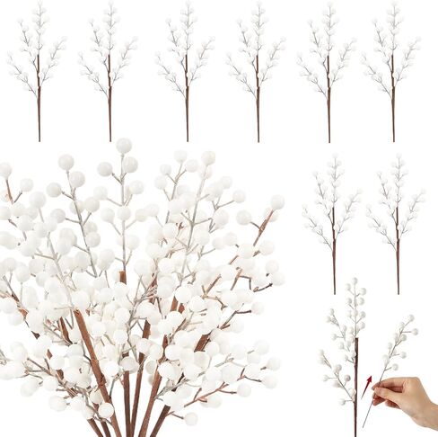HOHOTIME Christmas Holly Berry Stem Ornaments, 8 Large Branches/32 Small Branches Artificial Berry Stem, Removable Artificial Glitter Berry Stem Ornaments, Home Decorative for Christmas Tree Wreath in Saudi Arabia
