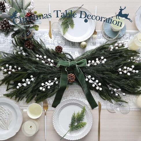 HOHOTIME Christmas Holly Berry Stem Ornaments, 8 Large Branches/32 Small Branches Artificial Berry Stem, Removable Artificial Glitter Berry Stem Ornaments, Home Decorative for Christmas Tree Wreath in Saudi Arabia