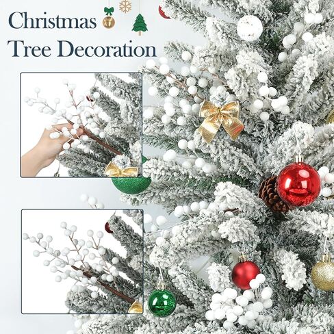 HOHOTIME Christmas Holly Berry Stem Ornaments, 8 Large Branches/32 Small Branches Artificial Berry Stem, Removable Artificial Glitter Berry Stem Ornaments, Home Decorative for Christmas Tree Wreath in Saudi Arabia