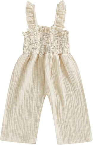 Emmababy Baby Girl Bell Bottom Romper Floral Jumpsuit Toddler Wide Leg Outfit Spaghetti Strap Overalls Sleeveless Playsuit in Kuwait