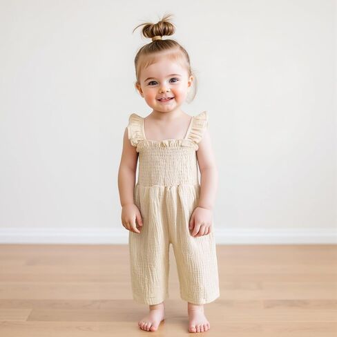 Emmababy Baby Girl Bell Bottom Romper Floral Jumpsuit Toddler Wide Leg Outfit Spaghetti Strap Overalls Sleeveless Playsuit in Kuwait