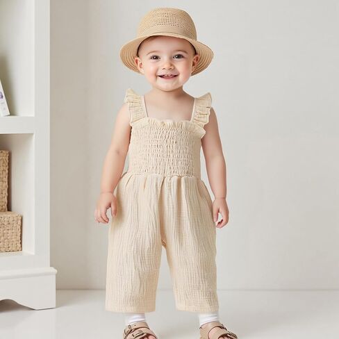 Emmababy Baby Girl Bell Bottom Romper Floral Jumpsuit Toddler Wide Leg Outfit Spaghetti Strap Overalls Sleeveless Playsuit in Kuwait