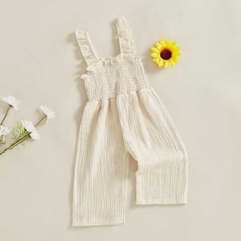 Emmababy Baby Girl Bell Bottom Romper Floral Jumpsuit Toddler Wide Leg Outfit Spaghetti Strap Overalls Sleeveless Playsuit in Kuwait