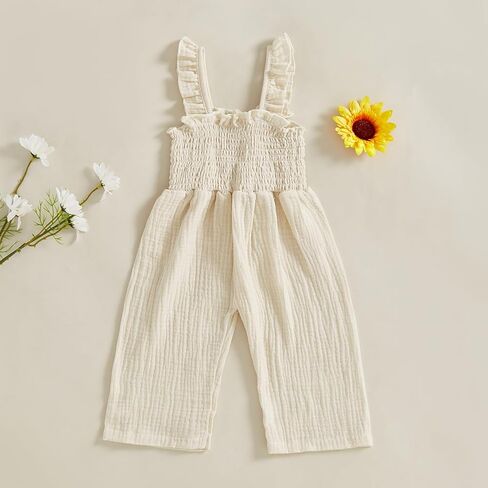 Emmababy Baby Girl Bell Bottom Romper Floral Jumpsuit Toddler Wide Leg Outfit Spaghetti Strap Overalls Sleeveless Playsuit in Kuwait