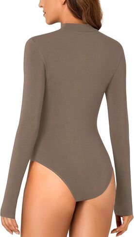 LYANER Women's Mock Neck Sexy Cutout Front Long Sleeve Slim Fit Bodysuit Leotard Top in Saudi Arabia