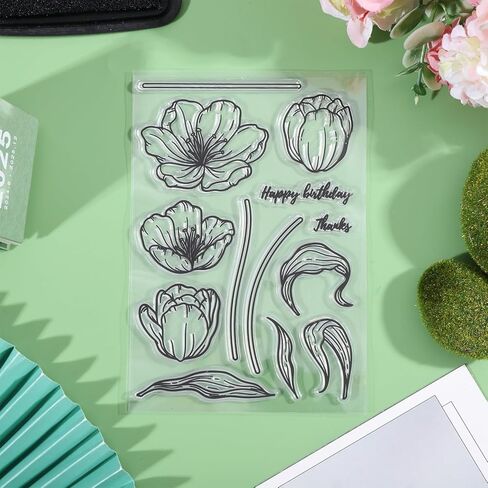 GLOBLELAND Lily Clear Stamps Leaves Flowers Blessing Words Silicone Clear Stamp Seals Transparent Stamps for DIY Scrapbooking Cards Making Photo Album Journal in Kuwait