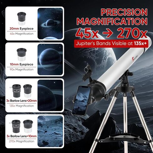 Telescope for Adults & Kids - Professional 80mm Aperture Refractor Telescope 600mm Focal Length Astronomy Kit with Tripod, Barlow Lens & Phone Adapter for Planet Viewing & Astrophotography in Saudi Arabia