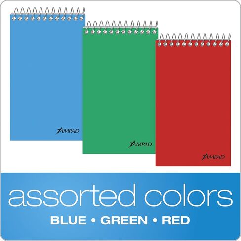 Ampad Pocket Notebook, Recycled, Size 3 x 5, Assorted Covers, Top Open, Narrow Ruled, 60 Sheets (25-087) in Kuwait