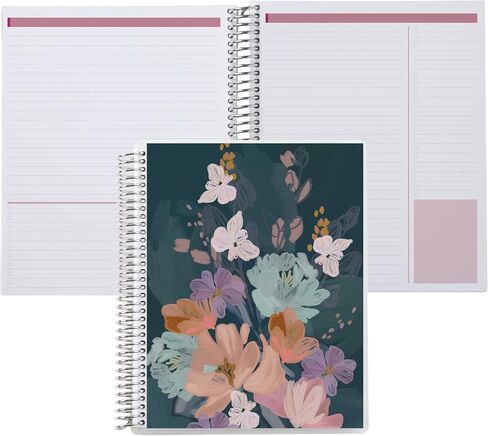 Erin Condren 7"x9" Lined Platinum Spiral Notebook. Bold Blooms Cover Design. 160 Lined Pages for Notes, Journaling, Writing. 80 Lb. Text Weight Paper, Stickers Included in Saudi Arabia