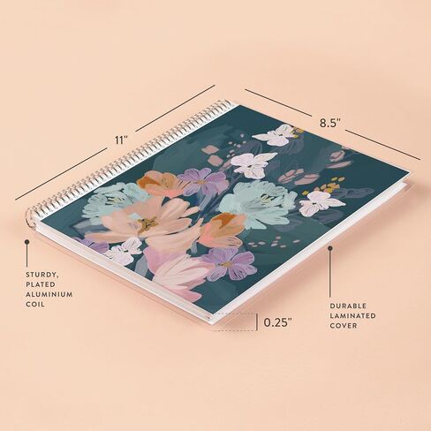 Erin Condren 7"x9" Lined Platinum Spiral Notebook. Bold Blooms Cover Design. 160 Lined Pages for Notes, Journaling, Writing. 80 Lb. Text Weight Paper, Stickers Included in Saudi Arabia