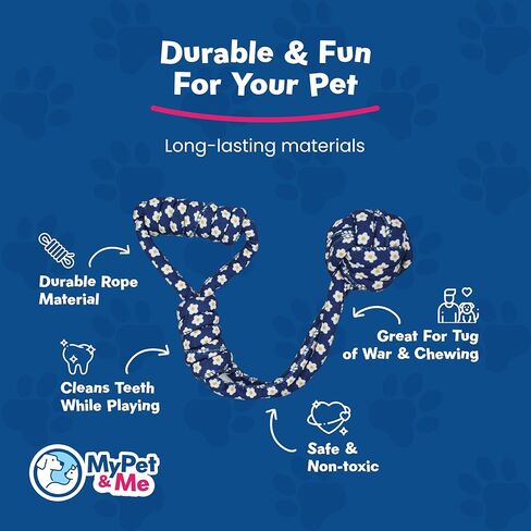 My Pet & Me - Knotted Ball Rope Dog Toy - Safe Non-Toxic for Active Chewers and Puppies, Ideal for Fetch, Teething, and Interactive Play - Perfect Dog Toy Ball for Indoor & Outdoor Fun in Kuwait