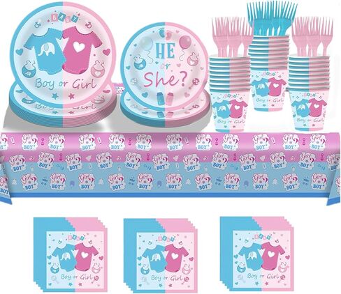 Kids' Party Plates and Napkins Sets,birthday Party ,Gender Reveal Party Disposable Plates and Cups,Napkins, Forks,Baby Shower Decorations Tableware set,Serves 20. in Kuwait