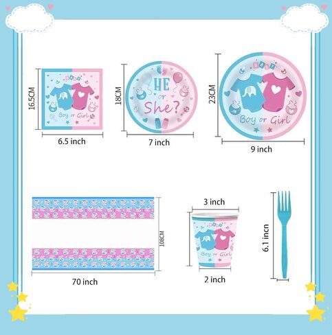 Kids' Party Plates and Napkins Sets,birthday Party ,Gender Reveal Party Disposable Plates and Cups,Napkins, Forks,Baby Shower Decorations Tableware set,Serves 20. in Kuwait
