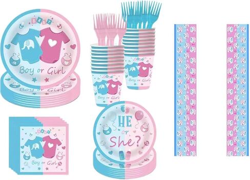 Kids' Party Plates and Napkins Sets,birthday Party ,Gender Reveal Party Disposable Plates and Cups,Napkins, Forks,Baby Shower Decorations Tableware set,Serves 20. in Kuwait
