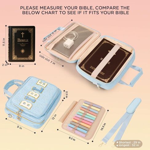 قضية تغطية الكتاب المقدس للنساء مجموعة دراسة الكتاب المقدس مع علامات تبويب عالية ، حقيبة الكتاب المقدس الكبيرة مع مجموعة التعليقات التوضيحية ، حالة حمل الكتاب المقدس للنساء مع أكياس كنيسة حزام الكتف مع مجموعة اليومية (الوردي ، كبير) in Kuwait