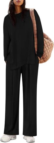 Women's Fall 2 Piece Lounge Sets Side Slit Sweatshirt Wide Leg Sweatpant Airport Travel Outfits Tracksuit in Saudi Arabia