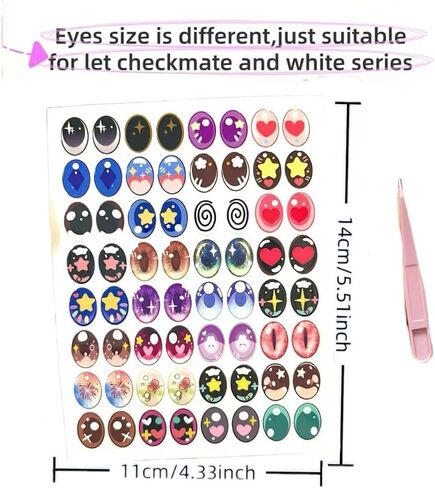 32 Pairs Decorative Eye Stickers for 17cm Dolls，Eye Stickers Cute Cartoon Eyes for DIY17cmDolls (Eyelash) in Saudi Arabia