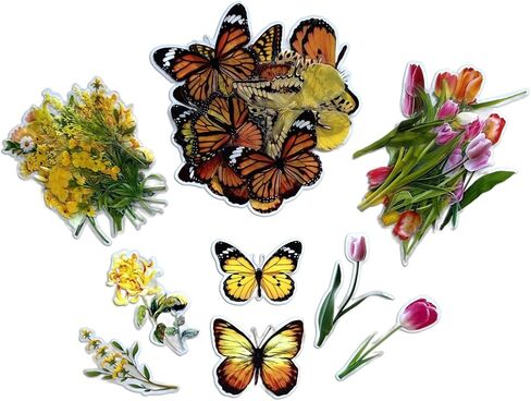 Transparent Flower Butterfly Sticker Set (240Pcs), PET Waterproof Resin Stickers, Self Adhesive Aesthetics Stickers for Adults to Make Cards, Envelopes, Gift Wraps, Scrapbooks, Notebooks (Nature1) in Saudi Arabia