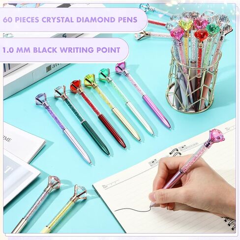 Zhehao 60 Pcs Diamond Pens, Crystal Glitter Bridal Shower Ballpoint Pens Set bulk Black Ink Rhinestone fancy gift for Women Students School Office Supplies Wedding Birthday Party Present in Kuwait