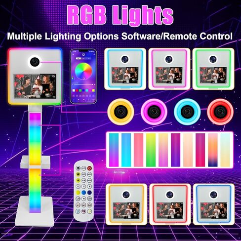 آلة كشك صور DSLR مع الكاميرا والطابعة ، 15.6 "شاشة تعمل باللمس مرآة صورة كشك المدمج في Mini PC APP/RGB التحكم RGB مع علبة الطيران (Black Booth+Cameras+Printer) in Kuwait