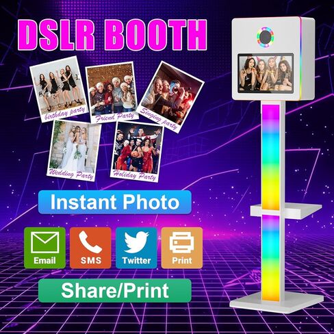 آلة كشك صور DSLR مع الكاميرا والطابعة ، 15.6 "شاشة تعمل باللمس مرآة صورة كشك المدمج في Mini PC APP/RGB التحكم RGB مع علبة الطيران (Black Booth+Cameras+Printer) in Kuwait