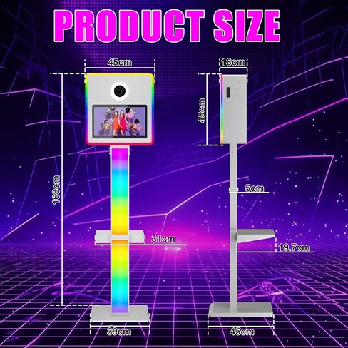 آلة كشك صور DSLR مع الكاميرا والطابعة ، 15.6 "شاشة تعمل باللمس مرآة صورة كشك المدمج في Mini PC APP/RGB التحكم RGB مع علبة الطيران (Black Booth+Cameras+Printer) in Kuwait