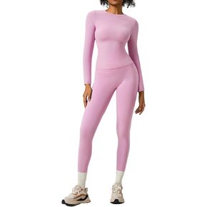 RXRXCOCO Slim Fit Workout Sets for Women 2 Piece Hidden Scrunch Leggings Long Sleeve Yoga Tops Matching Set Gym Outfits in Kuwait
