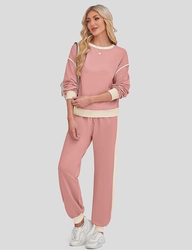 SHESHOW Women's 2 Piece Outfits Fall Colorblock Long Sleeve Tops and Jogger Sweatpants Lounge Sets with Pockets in Kuwait