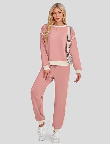 SHESHOW Women's 2 Piece Outfits Fall Colorblock Long Sleeve Tops and Jogger Sweatpants Lounge Sets with Pockets in Kuwait