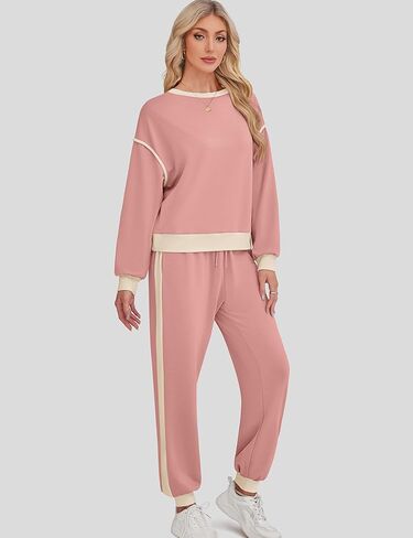 SHESHOW Women's 2 Piece Outfits Fall Colorblock Long Sleeve Tops and Jogger Sweatpants Lounge Sets with Pockets in Kuwait