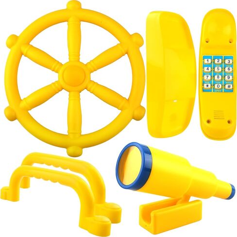 5 Pcs Kids Playground Accessories for Kids Outdoor Plastic Steering Wheel Swingset Phone Pirate Telescope Telephone Safety Handle for Child Backyard Tree House Playhouse Jungle Gym (Blue Set 1) in Saudi Arabia