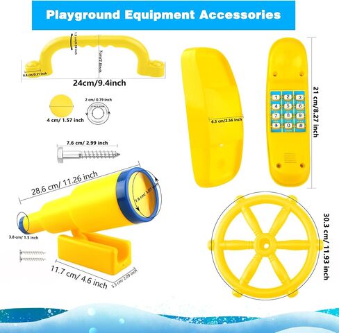 5 Pcs Kids Playground Accessories for Kids Outdoor Plastic Steering Wheel Swingset Phone Pirate Telescope Telephone Safety Handle for Child Backyard Tree House Playhouse Jungle Gym (Blue Set 1) in Saudi Arabia