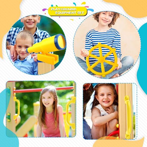 5 Pcs Kids Playground Accessories for Kids Outdoor Plastic Steering Wheel Swingset Phone Pirate Telescope Telephone Safety Handle for Child Backyard Tree House Playhouse Jungle Gym (Blue Set 1) in Saudi Arabia