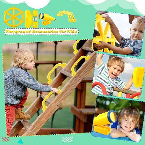 5 Pcs Kids Playground Accessories for Kids Outdoor Plastic Steering Wheel Swingset Phone Pirate Telescope Telephone Safety Handle for Child Backyard Tree House Playhouse Jungle Gym (Blue Set 1) in Saudi Arabia