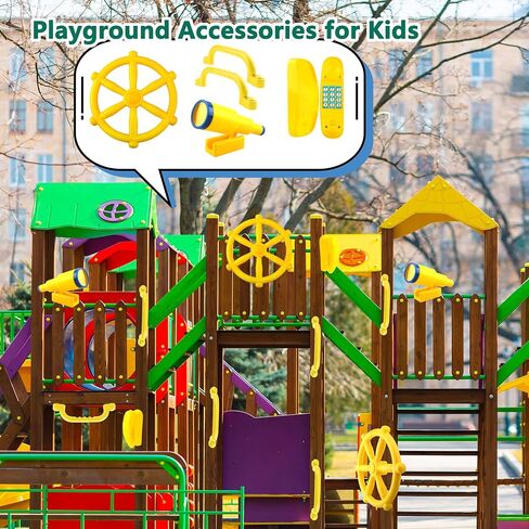 5 Pcs Kids Playground Accessories for Kids Outdoor Plastic Steering Wheel Swingset Phone Pirate Telescope Telephone Safety Handle for Child Backyard Tree House Playhouse Jungle Gym (Blue Set 1) in Saudi Arabia
