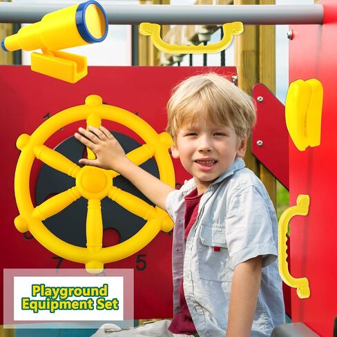 5 Pcs Kids Playground Accessories for Kids Outdoor Plastic Steering Wheel Swingset Phone Pirate Telescope Telephone Safety Handle for Child Backyard Tree House Playhouse Jungle Gym (Blue Set 1) in Saudi Arabia
