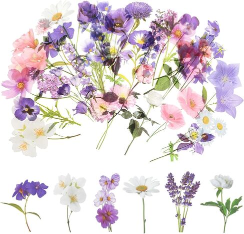 120Pcs Flower Stickers for Scrapbooking, Transparent Floral Stickers Set for Scrapbook Supplies,Craft, Card, Laptop, (60 Styles) (Purple Theme) in Saudi Arabia