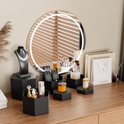 Metal Buffet Risers,6PCS Hexagonal Jewelry Display Risers 2.76 in to 4.02 in Market Display Stands Metal Showcase for Catering Dessert Figures Decoration (Matte Black, 2.76IN to 4.02IN) in Saudi Arabia